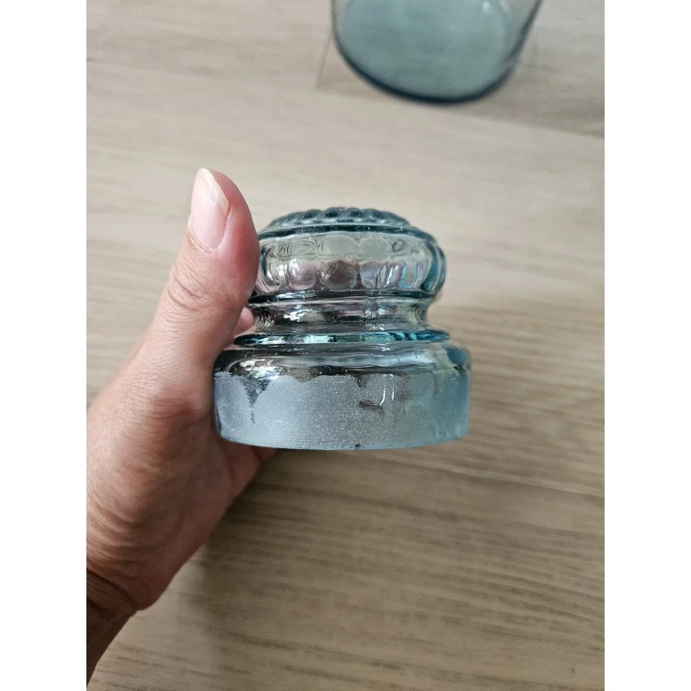 Vintage Takahashi Glass Apothecary Jar Teal Blue Green MCM Canister With Lid 8
